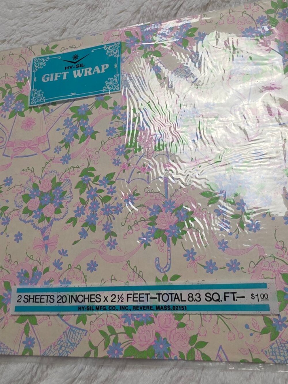 Vintage Hy-Sil Gift Wrapping Paper Bridal Shower Floral Pastel New Sealed Spring